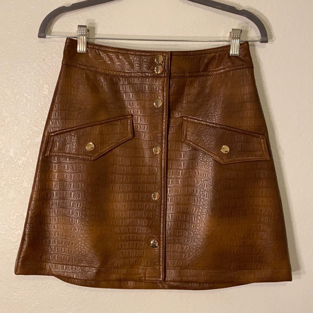 Brown feaux crocodile button skirt